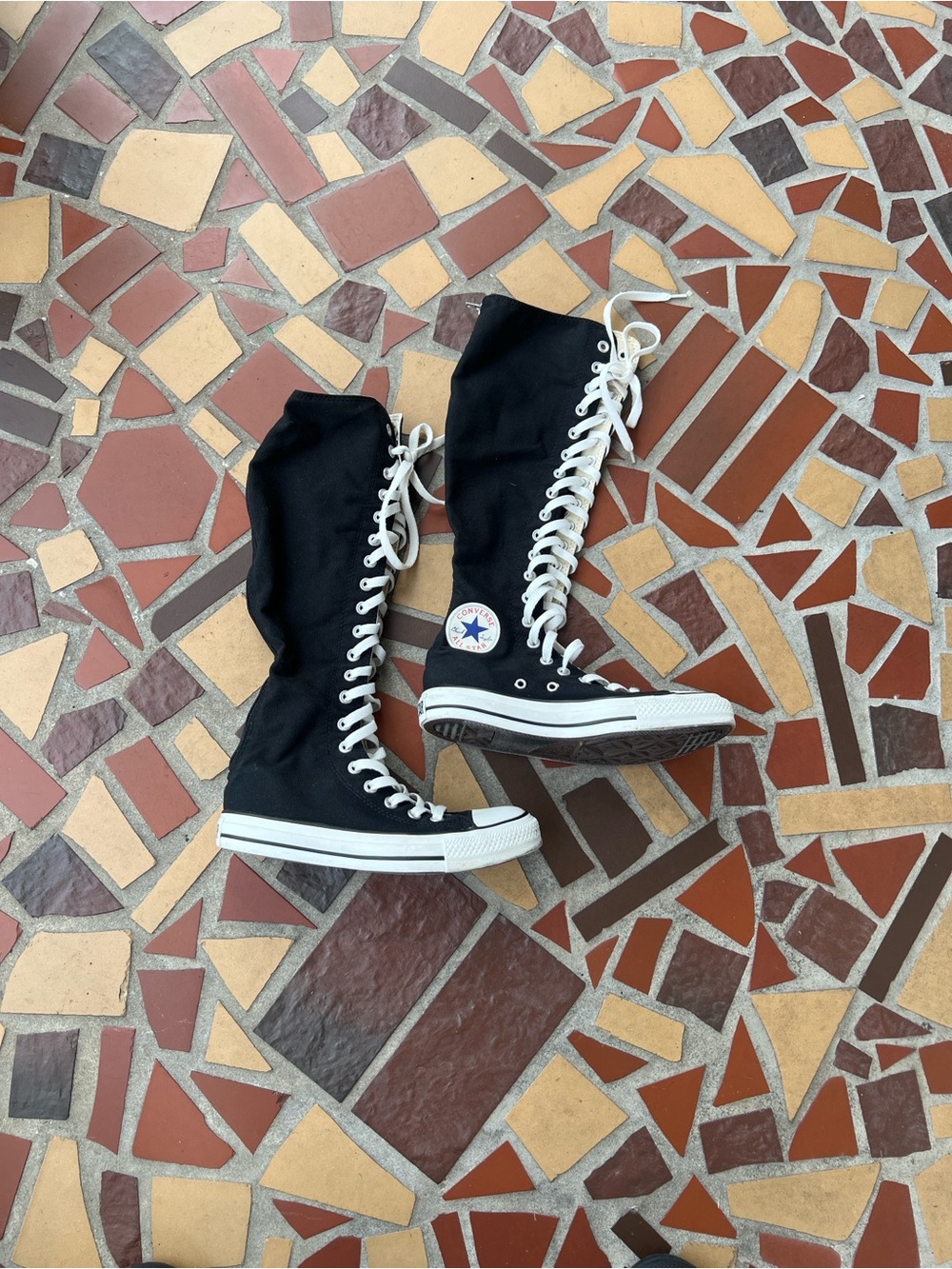 Y2K Style Converse Black Tall Lace-Up Canvas Boots with White Trim